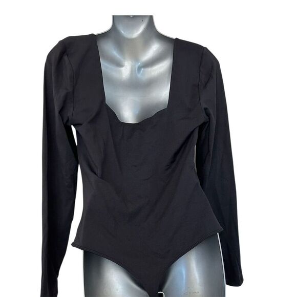 Babaton Women's XL Black Long Sleeve Square Neck Bodysuit Blouse - Picture 2 of 7